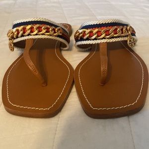 Tory Burch Mini Benton Chain Striped Slip On Thong Sandals size 9